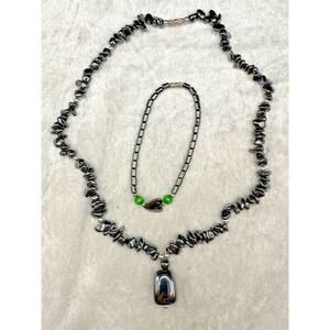 Hematite‎ Necklace Bracelet Lot Heart Love 19" 7.5"